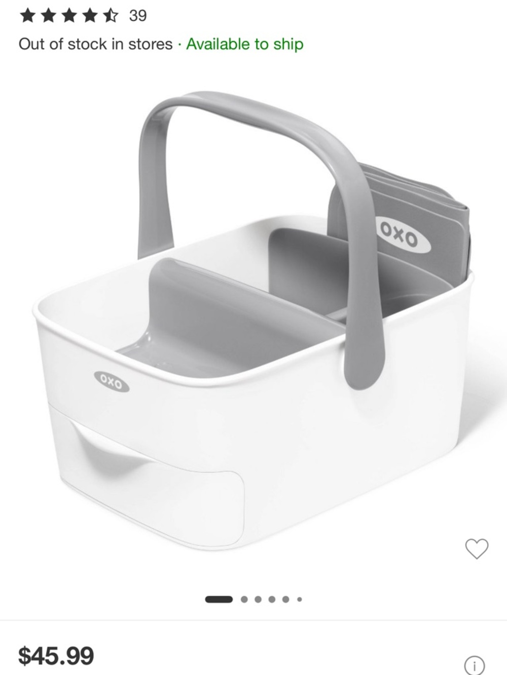 OXO White and Gray Diaper Caddy with removable OXO Wipes Dispenser